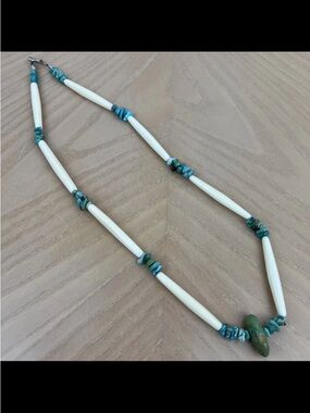 Native American Style necklace with bone hair pipe and turquoise nuggets